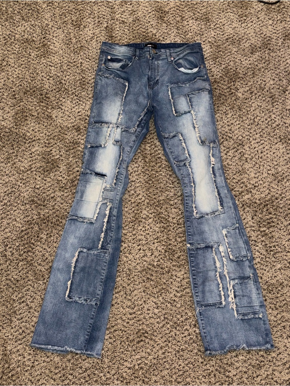 Men’s Patchwork Flare Jeans - Medium Blue